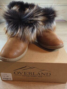NEW Overland Elle Sheepskin Slipper Boots Fur Trim Cognac Brown Leather EU 40 9